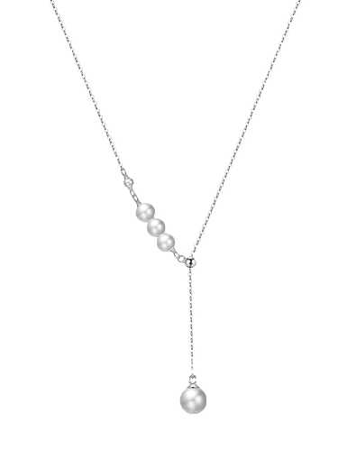 Collier lariat minimaliste en argent sterling 925 avec perles d'eau douce et pampilles