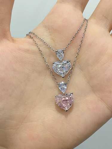 925 Sterling Silver Cubic Zirconia Heart Luxury Necklace