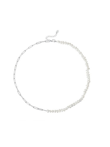 Halskette mit unregelmäßigen Vintage-Perlen aus 925er-Sterlingsilber mit Süßwasserperlen