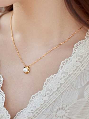 925 Sterling Silver Imitation Pearl Geometric Minimalist Necklace