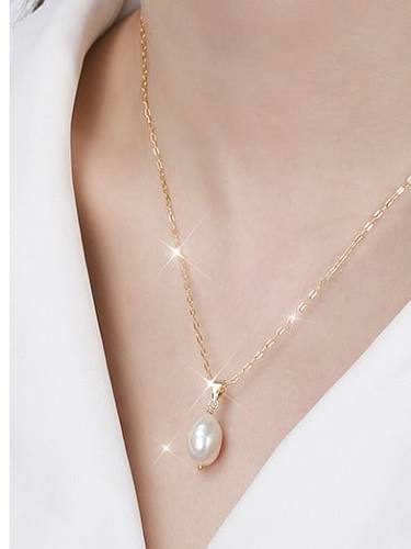 925 Sterling Silver Freshwater Pearl Geometric Minimalist Necklace