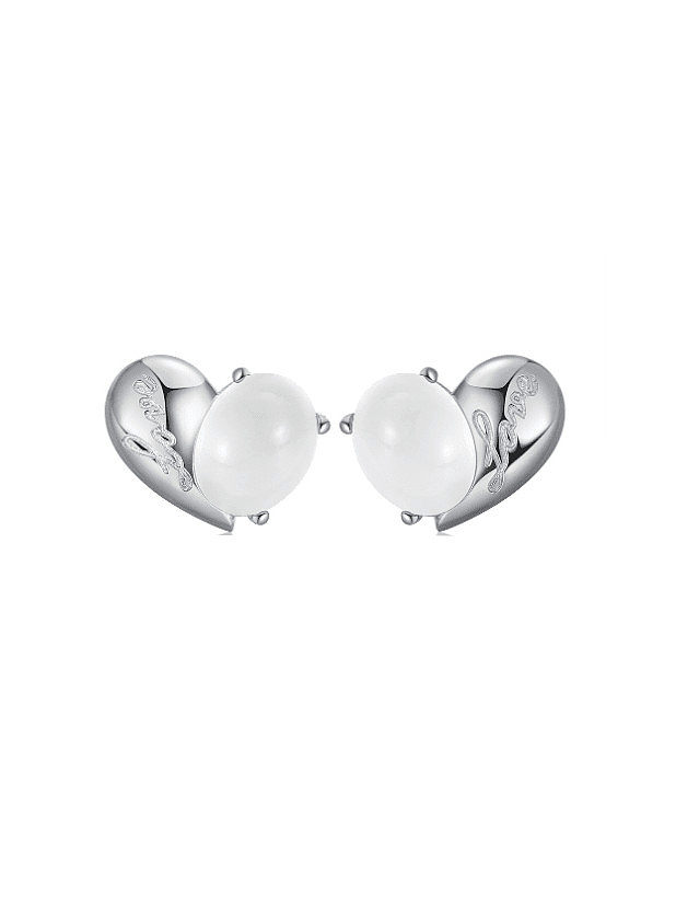 925 Sterling Silver Moonstone Heart Vintage Stud Earring