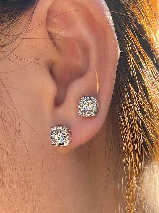 Boucles d'oreilles de luxe géométriques en argent sterling 925 avec oxyde de zirconium