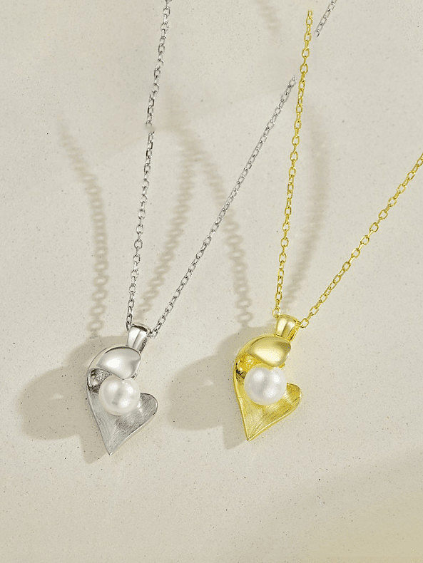 Collier minimaliste en forme de coeur en argent sterling 925 avec perle d'imitation