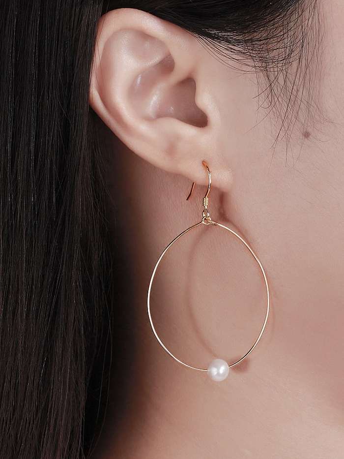 925 Sterling Silver Freshwater Pearl Geometric Minimalist Hook Earring
