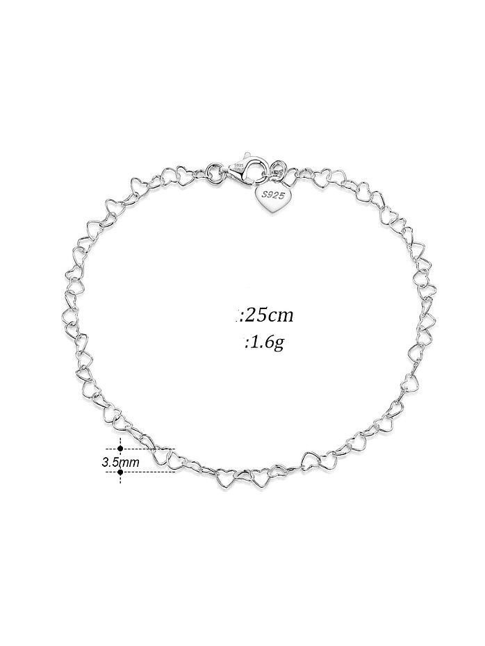 925 Sterling Silver Minimalist Hollow Heart Chain Anklet