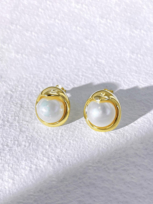 925 Sterling Silver Imitation Pearl Geometric Minimalist Stud Earring