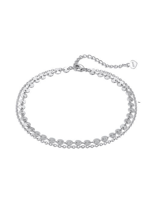 925 Sterling Silver Minimalist Double Layer Round Anklet