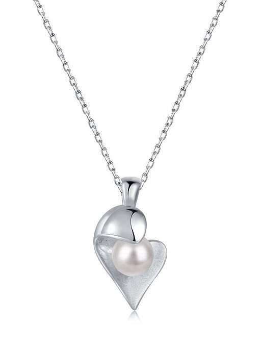 Collier minimaliste en forme de coeur en argent sterling 925 avec perle d'imitation