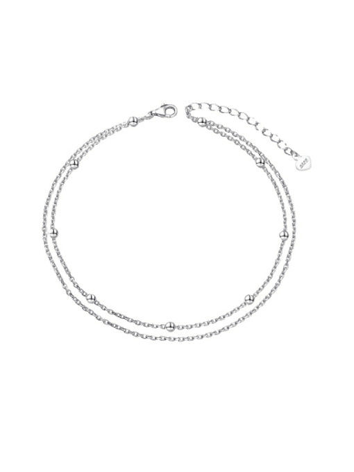 925 Sterling Silver Minimalist Double Layer Chain Anklet