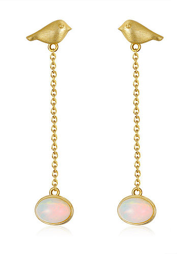 Boucle d'oreille enfileur minimaliste en argent sterling 925 avec pampille opale