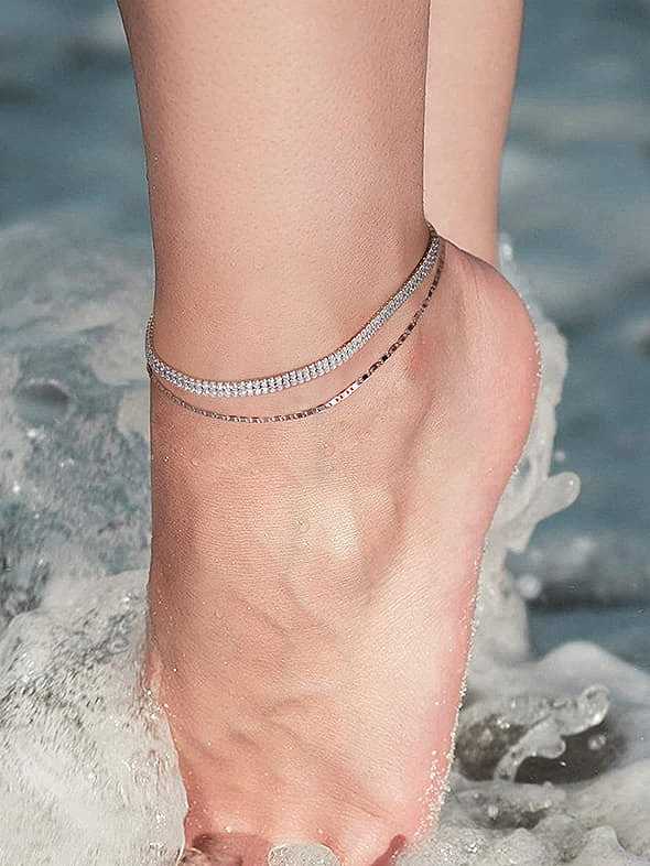 925 Sterling Silver Geometric Minimalist Anklet