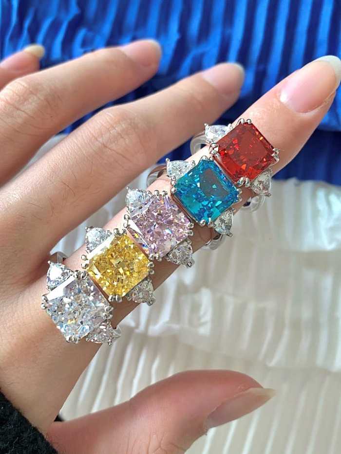 Mehrfarbiger geometrischer Luxus-Bandring aus 925er-Sterlingsilber mit Diamanten mit hohem Kohlenstoffgehalt