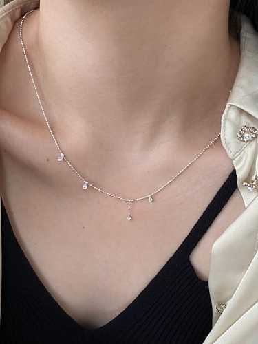 925 Sterling Silver Cubic Zirconia Tassel Minimalist Lariat Necklace