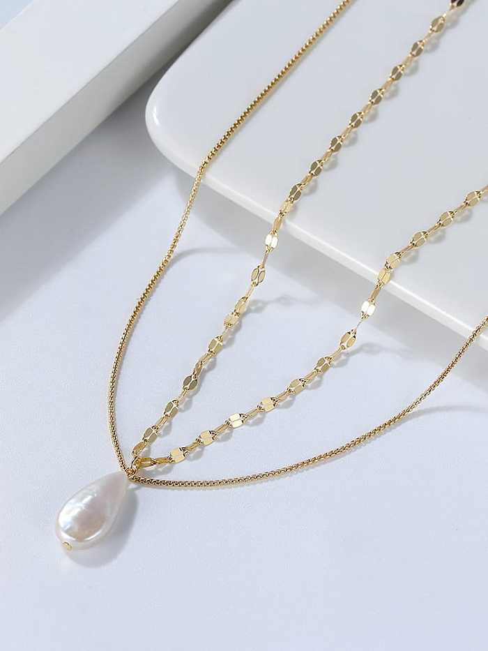 925 Sterling Silver Freshwater Pearl Geometric Hip Hop Multi Strand Necklace