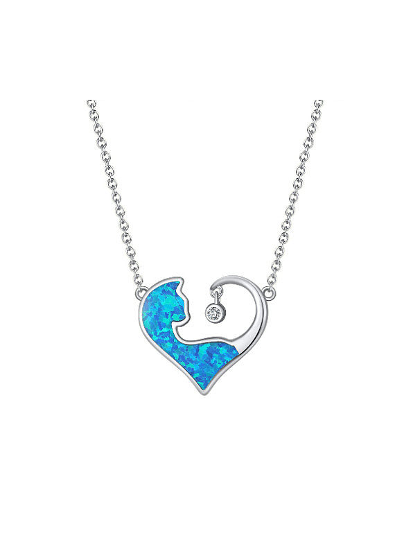 925 Sterling Silver Opal Heart Minimalist Necklace
