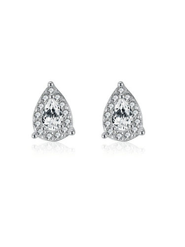 925 Sterling Silver Cubic Zirconia Water Drop Dainty Stud Earring