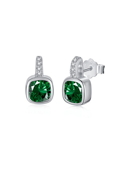 925 Sterling Silver Cubic Zirconia Square Luxury Stud Earring