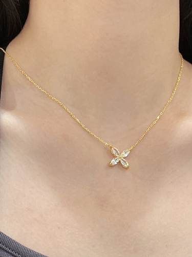 925 Sterling Silver 5A Cubic Zirconia Flower Minimalist Necklace