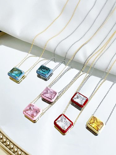 925 Sterling Silver Cubic Zirconia Enamel Heart Minimalist Necklace