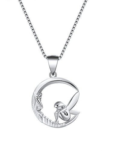 925 Sterling Silver Cubic Zirconia Angel Minimalist Necklace