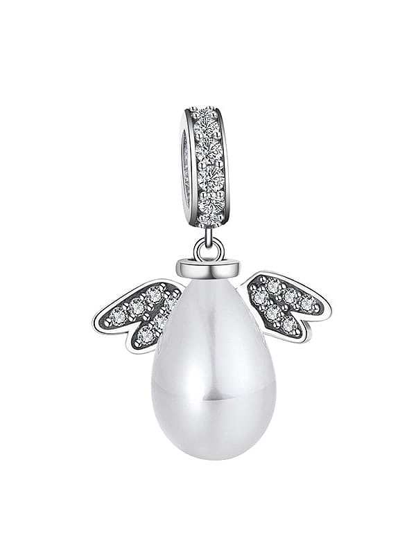 925 Sterling Silver Imitation Pearl Minimalist Angel DIY Pendant