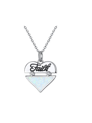 925 Sterling Silver Synthetic Opal Heart Minimalist Necklace