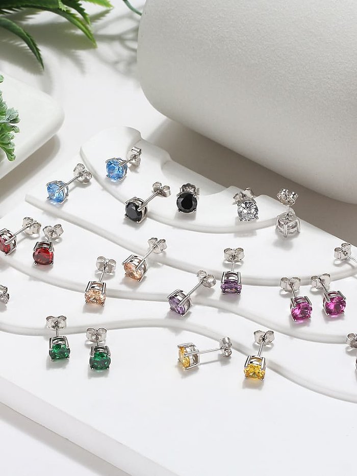 925 Sterling Silver Cubic Zirconia Geometric Minimalist Stud Earring