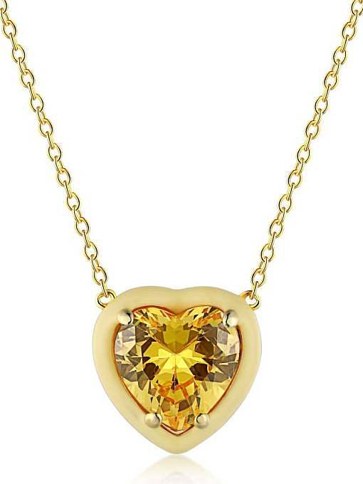 925 Sterling Silver Cubic Zirconia Enamel Heart Minimalist Necklace