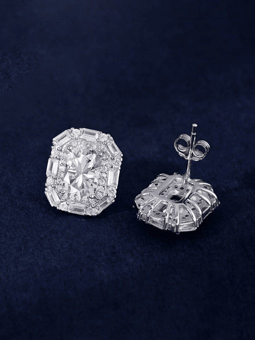 925 Sterling Silver Cubic Zirconia Geometric Luxury Stud Earring