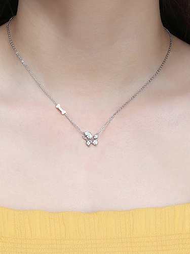 925 Sterling Silver Cubic Zirconia Flower Minimalist Necklace
