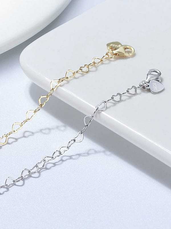 925 Sterling Silver Minimalist Hollow Heart Chain Anklet