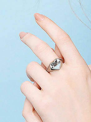 925 Sterling Silver Opal Heart Minimalist Band Ring