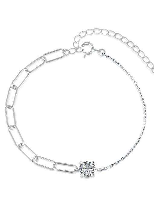 925 Sterling Silver Cubic Zirconia Heart Minimalist Asymmetrical Chain Link Bracelet