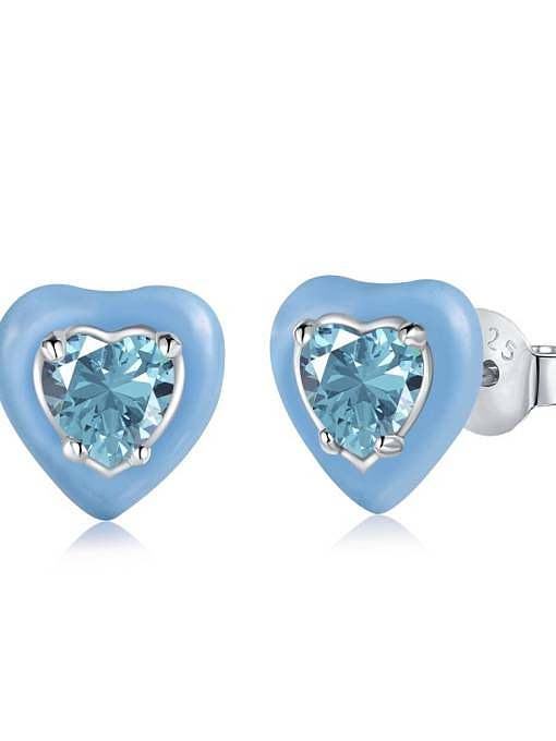 925 Sterling Silver Cubic Zirconia Enamel Heart Cute Stud Earring