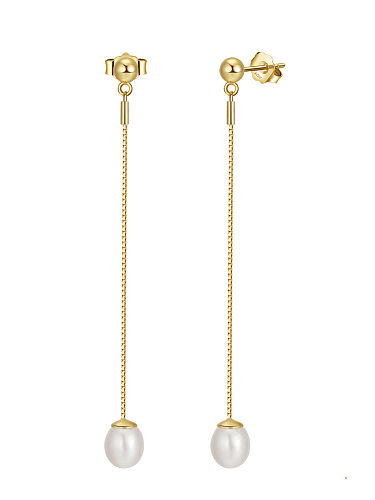 Boucle d'oreille enfileur minimaliste en argent sterling 925 avec pampille imitation perle