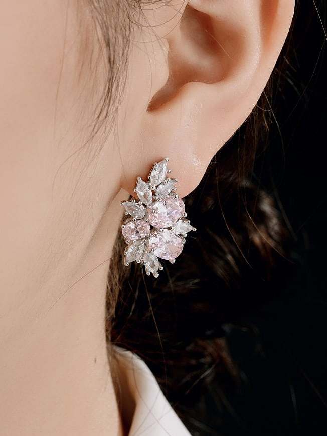 925 Sterling Silver Cubic Zirconia Irregular Luxury Stud Earring