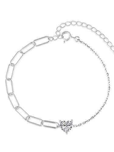 925 Sterling Silver 5A Cubic Zirconia Heart Minimalist Link Bracelet