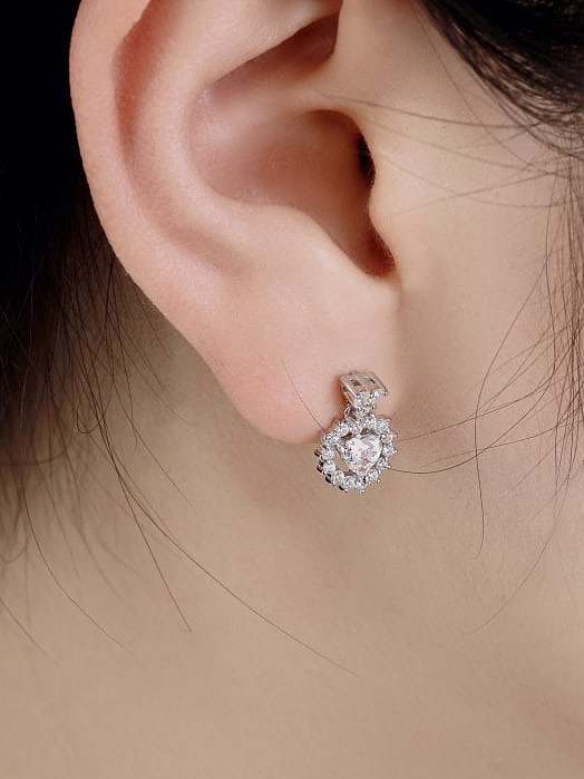 925 Sterling Silver Cubic Zirconia Heart Luxury Drop Earring