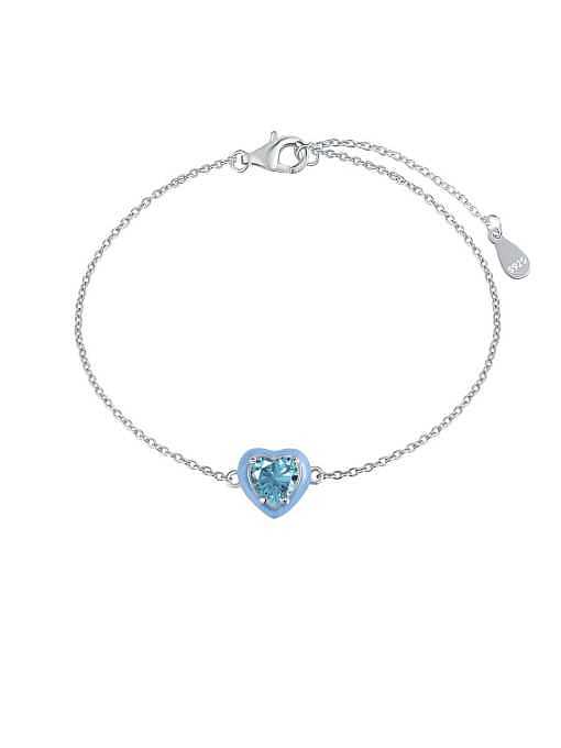 925 Sterling Silver 5A Cubic Zirconia Heart Minimalist Link Bracelet