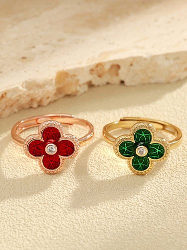 925 Sterling Silver Enamel Clover Dainty Band Ring