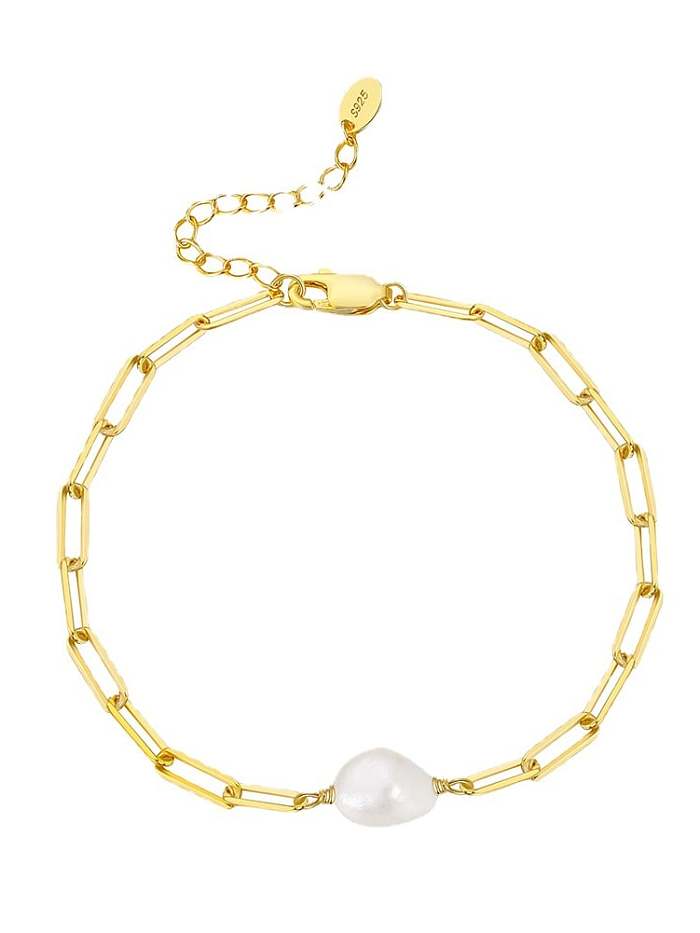 Bracelet à maillons minimalistes géométriques en argent sterling 925 avec perle d'eau douce