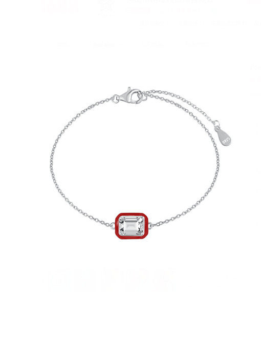 925 Sterling Silver Cubic Zirconia Enamel Geometric Minimalist Link Bracelet