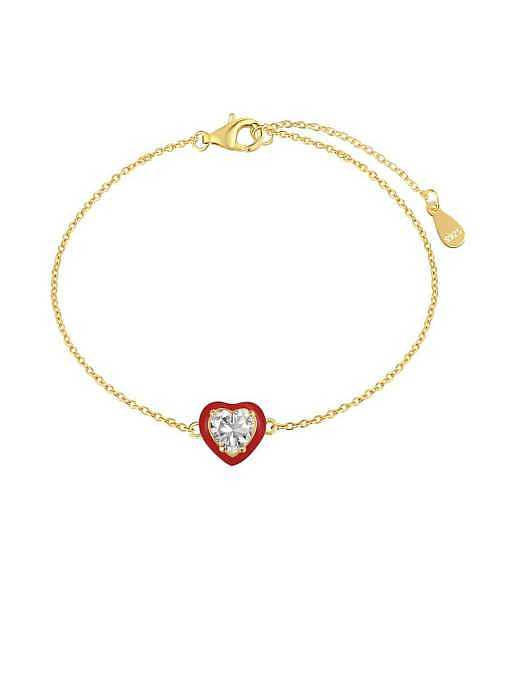 Pulsera de eslabones minimalistas de corazón de circonita cúbica de plata de ley 925 5A