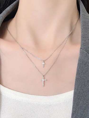 925 Sterling Silver Cubic Zirconia Cross Minimalist Necklace