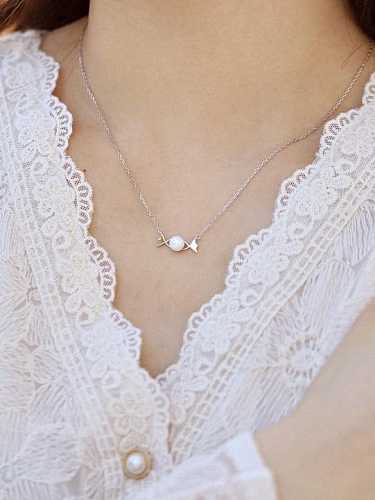 925 Sterling Silver Imitation Pearl Geometric Minimalist Necklace