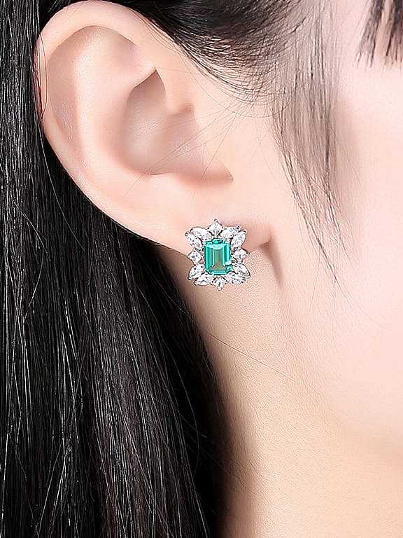 925 Sterling Silver Cubic Zirconia Rectangle Trend Stud Earring