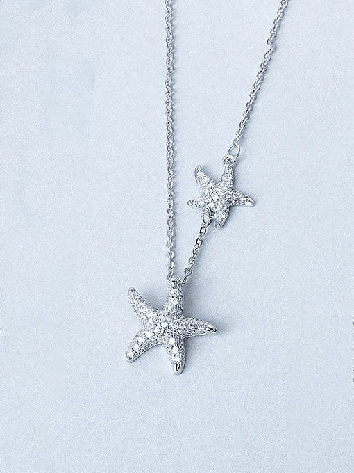 Colar delicado estrela do mar com zircônia cúbica de prata esterlina 925