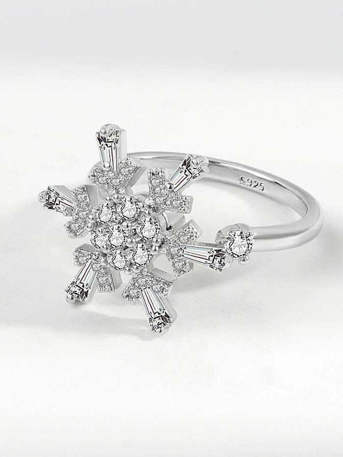 Anel de anel minimalista de flor rotativa com zircônia cúbica de prata esterlina 925