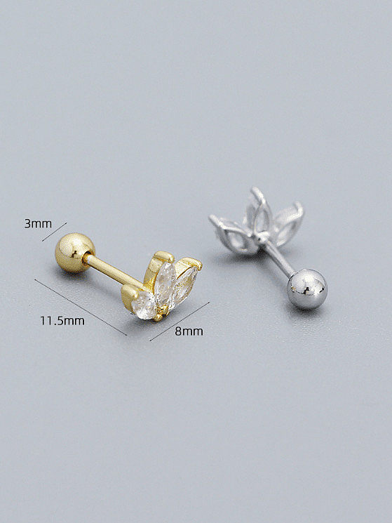 925 Sterling Silver Cubic Zirconia Leaf Minimalist Stud Earring